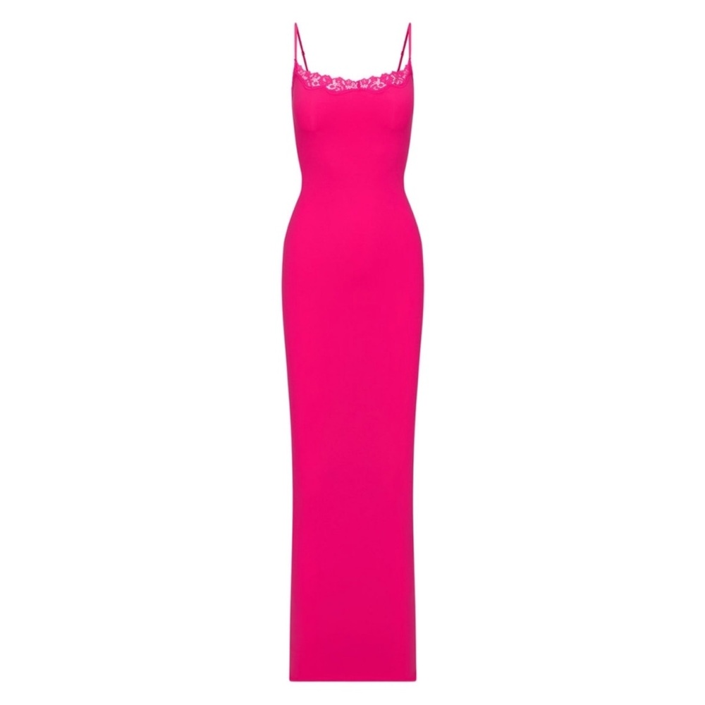 SKIMS Fits Everybody Hot Pink Lace Detail Slip Dress NEON ROSE Color